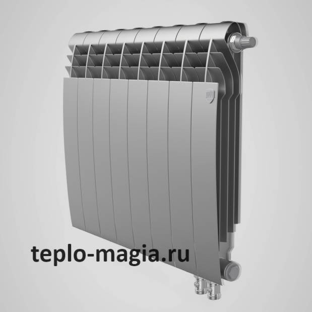 Биметаллический радиатор нижнее подключение Royal Thermo BiLiner 500 VD - 6 секц. Silver Satin