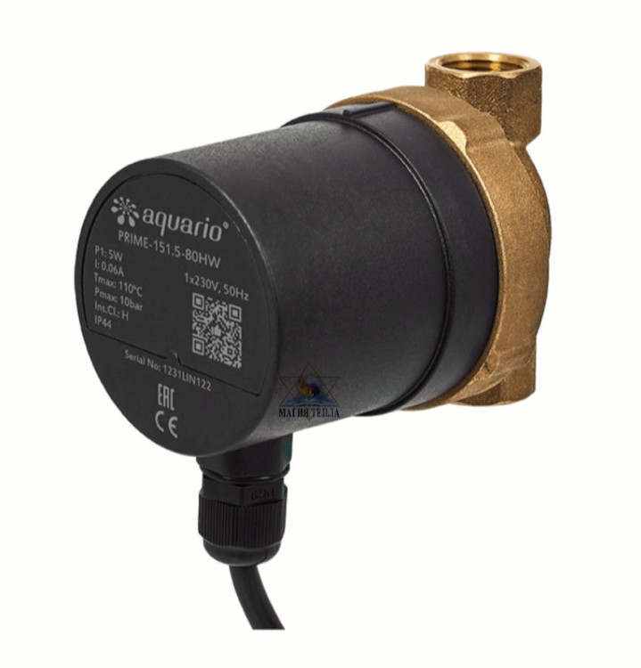 Насос рециркуляционный для ГВС AQUARIO PRIME-151.5-80HW (5 Вт, 2м, 15 л/мин)