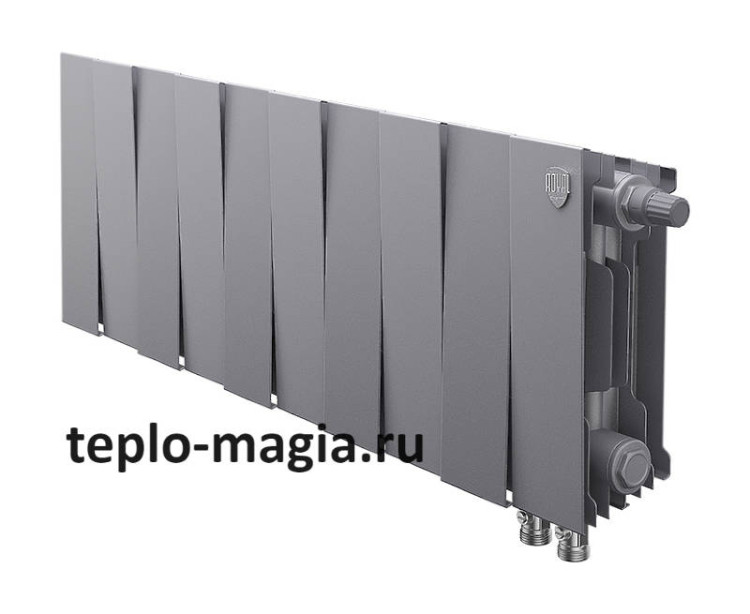 Биметаллический радиатор нижнее подключение Royal Thermo PianoForte 200 VD - 14 секц. Silver Satin