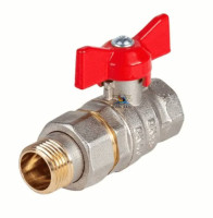 Кран шаровый латунный 1/2" полнопроходной с американкой ручкой-бабочкой и подключением гайка-штуцер
