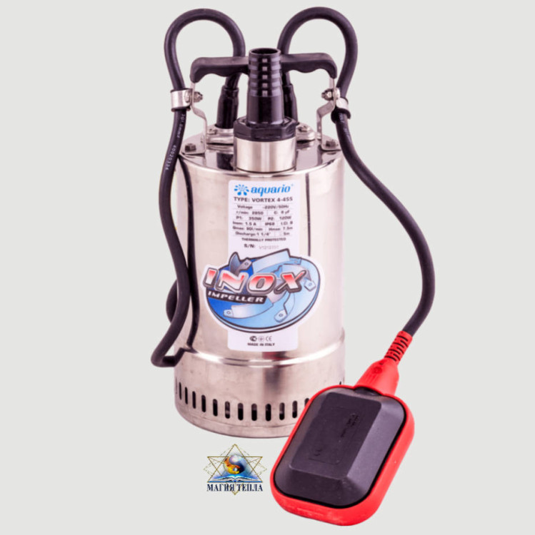 Дренажный насос AQUARIO Vortex 4-4SS (350 Вт, 7 м, 100 л/мин, 3,5-6 м вод. столб) нержав корпус