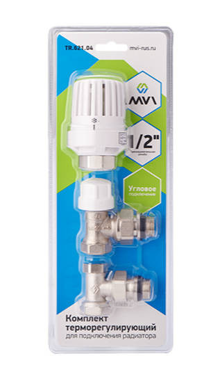 Комплект УГЛОВОЙ 1/2"терморегулирующий 3 в 1 MVI(2клапана+термоголовка)