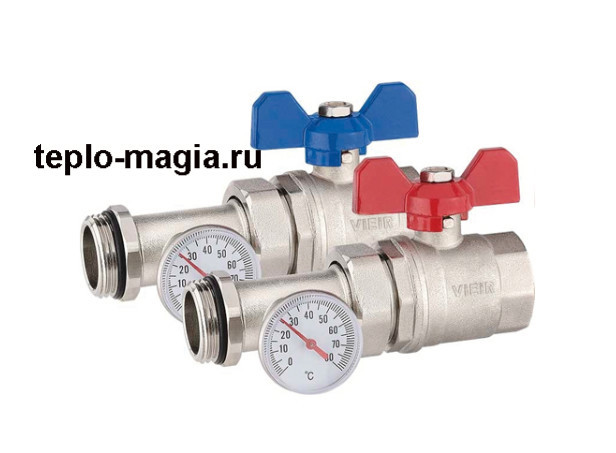 Шар.краны 1"с термометром для коллектора VR1102B (компл.2 шт)