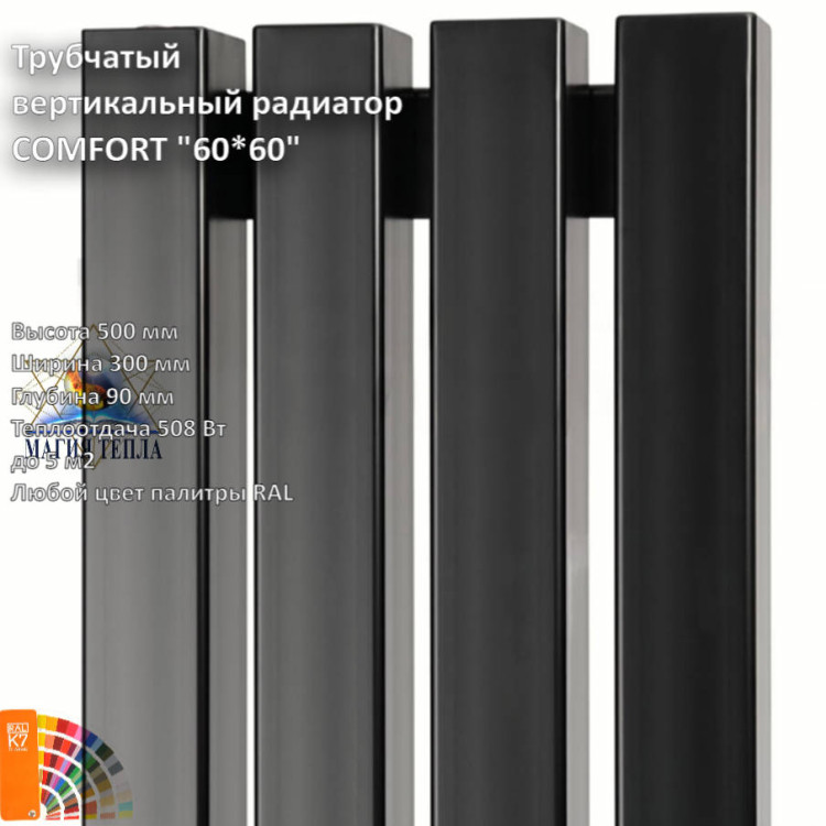 Вертикальный радиатор COMFORT 60*60 500-4 секц 300 мм(508 Вт)